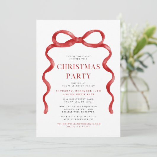 Invitation Fête de Noël de la Bow rouge moderne (Debout devant)