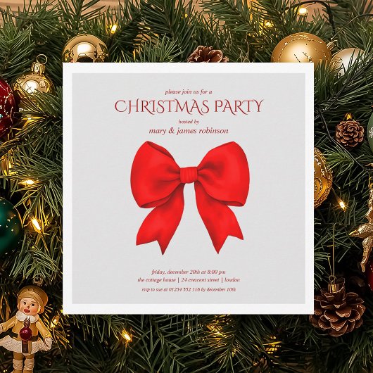 Invitation Fête de Noël de la Bow rouge moderne
