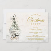 Invitation Fête de Noël de la famille de l'aquarelle rustique (Devant)