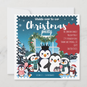 Invitation Fête de Noël de la famille Pingouin – Amusement hi