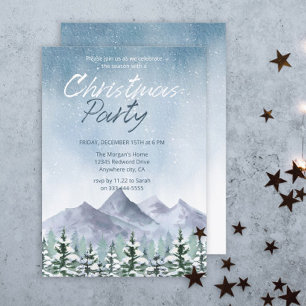 Invitation Fête de Noël de la forêt de montagne de neige