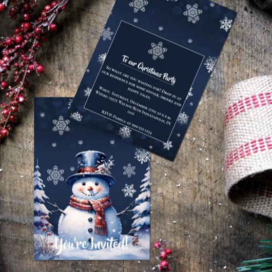 Invitation Fête de Noël de la forêt d'hiver | Bleu