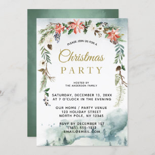 Invitation Fête de Noël de la forêt florale d'hiver de Russie