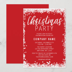 Invitation Fête de Noël de la frontière de neige rouge et bla