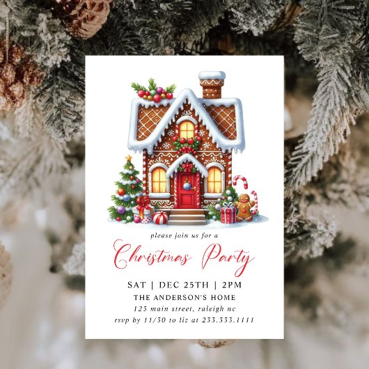Invitation Fête de Noël de la Maison de pain d'épice moderne