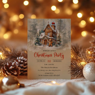 Invitation Fête de Noël de la maison de pain d'épices rustiqu