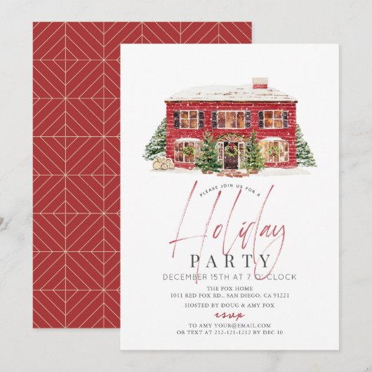 Invitation Fête de Noël de la Maison Rouge d'hiver (Devant / Derrière)
