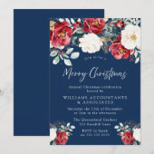 Invitation Fête de Noël de la Marine, Rouge Blanc Vert Floral (Devant / Derrière)