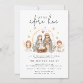 Invitation Fête de Noël de la Nativité à l'aquarelle capricie (Devant)