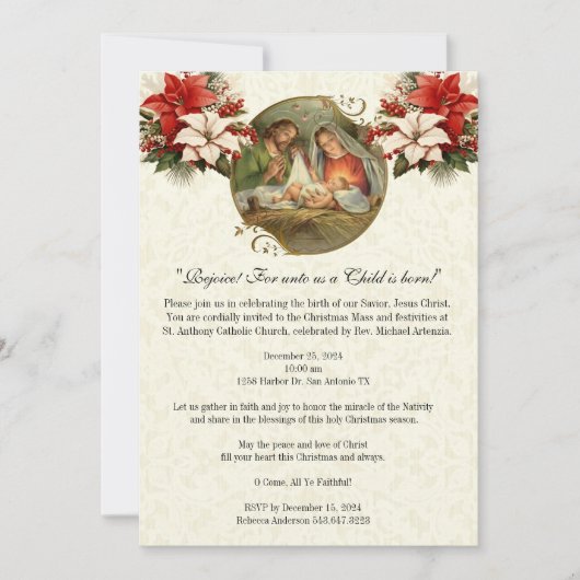 Invitation Fête de Noël de la Nativité Religous (Devant)
