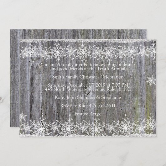 Invitation Fête de Noël de la neige d'hiver (Devant / Derrière)