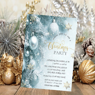 Invitation Fête de Noël de la société Gold Snowflakes, boules