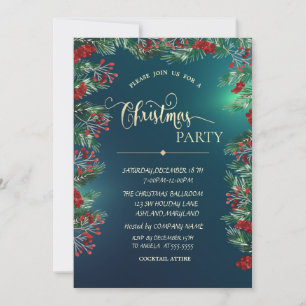 Invitation Fête de Noël de la société Holly Berries Gold Gree
