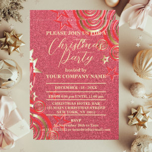 Invitation Fête de Noël de la société Red And Gold Stars Glit