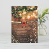 Invitation Fête de Noël de la société Red Bow, Rustic, Gold (Debout devant)