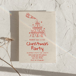 Invitation Fête de Noël de la tour de Champagne Rouge Rétro