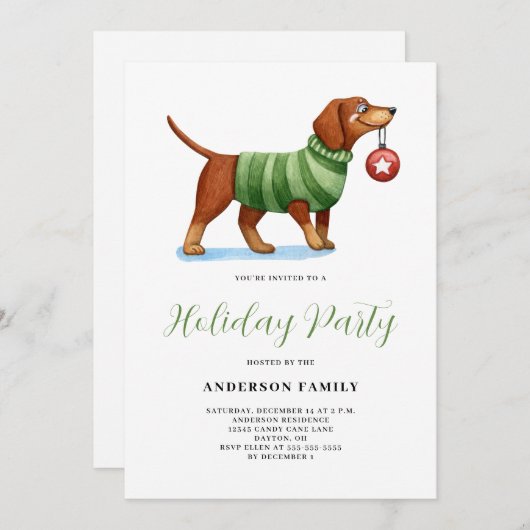 Invitation Fête de Noël de l'Aquarelle de chien (Devant / Derrière)