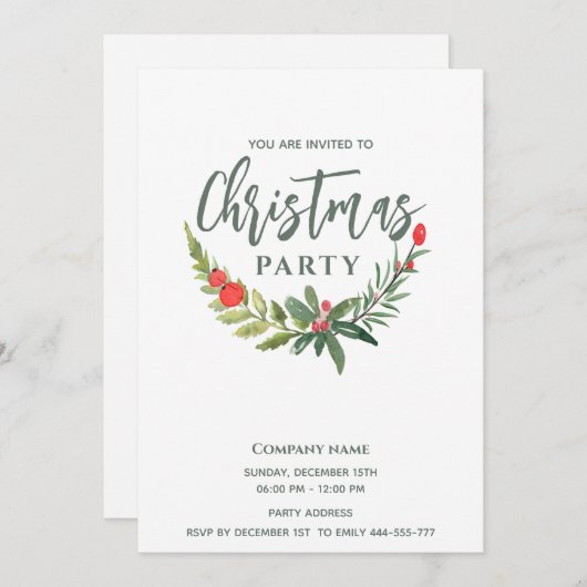 Invitation Fête de Noël de l'Aquarelle moderne (Devant / Derrière)