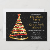 Invitation Fête de Noël de l'arbre à ruban rouge et or (Devant)