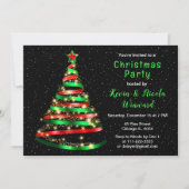 Invitation Fête de Noël de l'arbre à ruban rouge et vert (Devant)