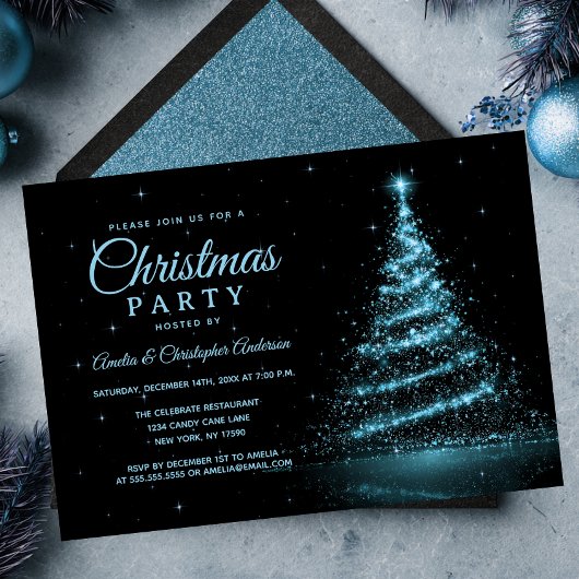 Invitation Fête de Noël de l'Arbre Lumière Bleu