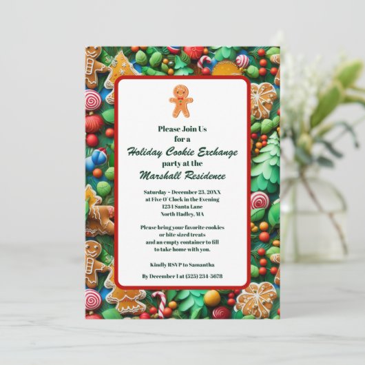 Invitation Fête de Noël de l'échange de biscuits mignons (Debout devant)