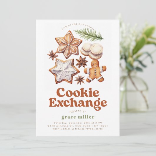 Invitation Fête de Noël de l'échange de biscuits moderne (Debout devant)
