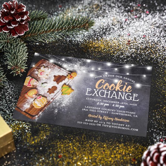 Invitation Fête de Noël de l'échange de biscuits rustique