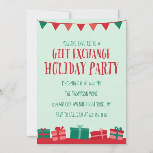 Invitation Fête de Noël de l'échange de cadeaux (Devant)