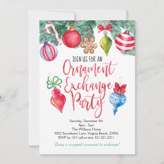Invitation Fête de Noël de l'échange d'ornement (Devant)