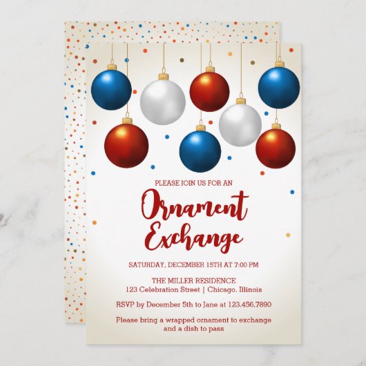 Invitation Fête de Noël de l'échange d'ornement (Devant / Derrière)