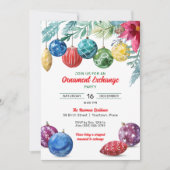 Invitation Fête de Noël de l'échange d'ornements d'aquarelle (Devant)