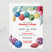 Invitation Fête de Noël de l'échange d'ornements d'aquarelle (Devant / Derrière)