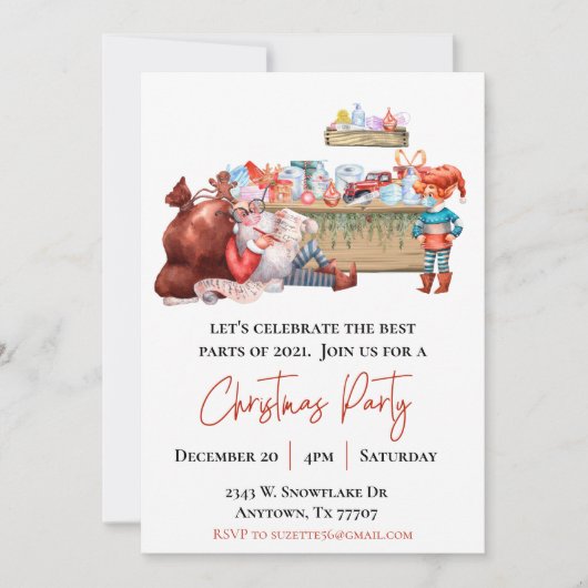 Invitation Fête de Noël de l'elfe du Père Noël Covid  (Devant)