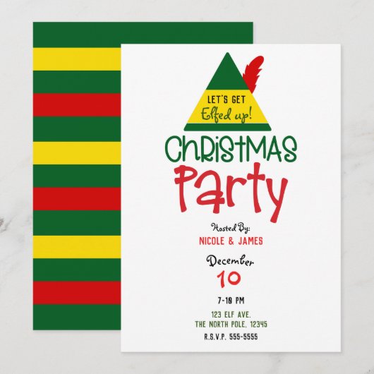 Invitation Fête de Noël de l'Elfe en Colère (Devant / Derrière)