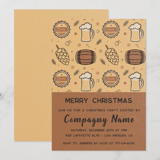 Invitation Fête de Noël de l'entreprise Bière Rustique (Devant / Derrière)