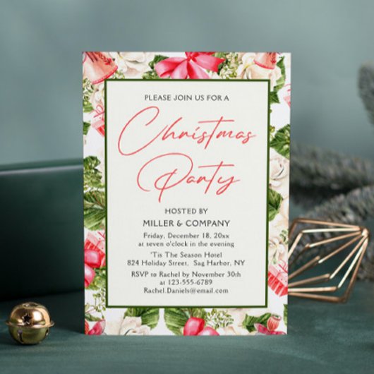 Invitation Fête de Noël de l'entreprise Floral Aquarelle