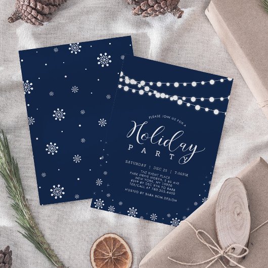 Invitation Fête de Noël de l'entreprise Navy & White String L