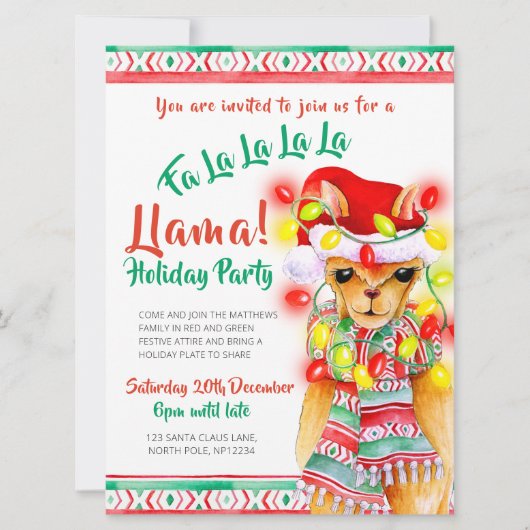 Invitation Fête de Noël de Llama (Devant)