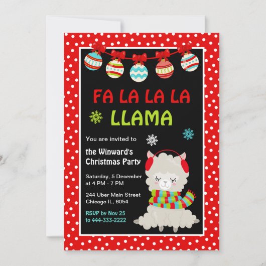 Invitation Fête de Noël de Llama (Devant)