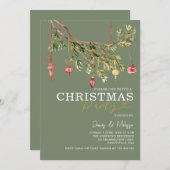 Invitation Fête de Noël de l'ornement d'aquarelle verte Sage (Devant / Derrière)
