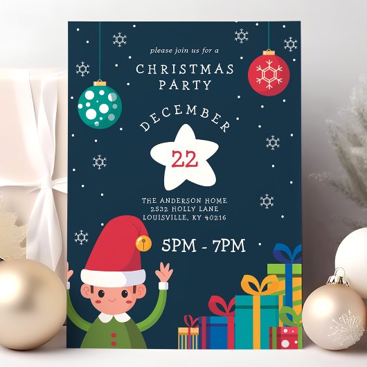 Invitation Fête de Noël de lutin mignon