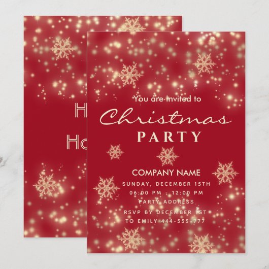 Invitation Fête de Noël de luxe Red Sparkling (Devant / Derrière)