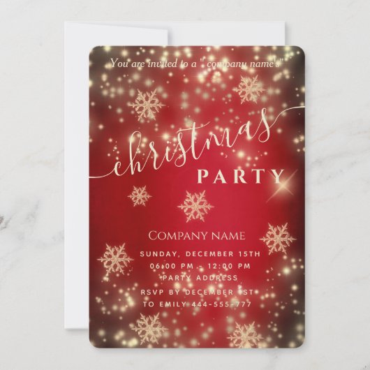 Invitation Fête de Noël de luxe Red Sparkling (Devant)