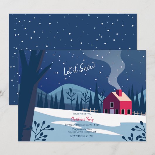Invitation Fête de Noël de neige (Devant / Derrière)