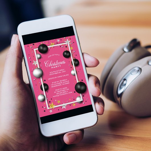 Invitation Fête de Noël de Noël rose