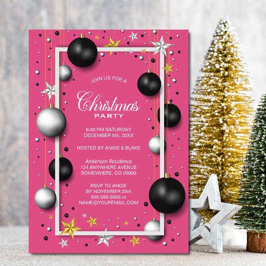 Invitation Fête de Noël de Noël rose