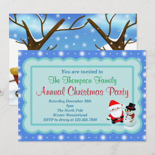 Invitation Fête de Noël de Père Noël Bonhomme de Neige