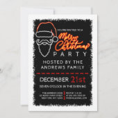 Invitation Fête de Noël de Père Noël moderne Neon Red Lighted (Devant)