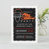 Invitation Fête de Noël de Père Noël moderne Neon Red Lighted (Debout devant)